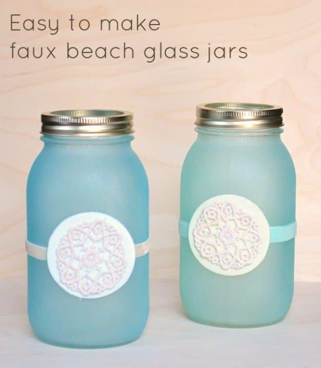 Easy to Make Faux Beach Glass Mason Jar Lantern, a budget friendly summer craft idea and a charming handmade gift for summer