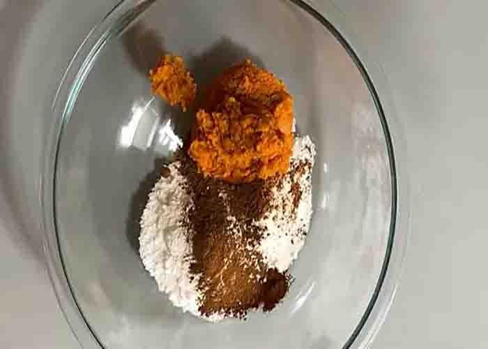 Mixing all the ingredients for the turtle pumpkin pie