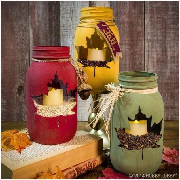 Best Mason Jar Crafts for Fall - Maple Leaf Mason Jar - DIY Mason Jar Ideas for Centerpieces, Wedding Decorations, Homemade Gifts, Craft Projects with Leaves, Flowers and Burlap, P