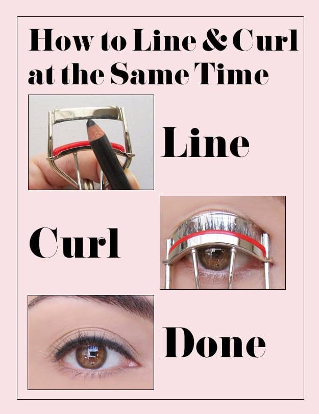 Line And Curl Your Lashes At The Same Time, a beauty routine trick, cheap enough to attempt using stuff already on hand