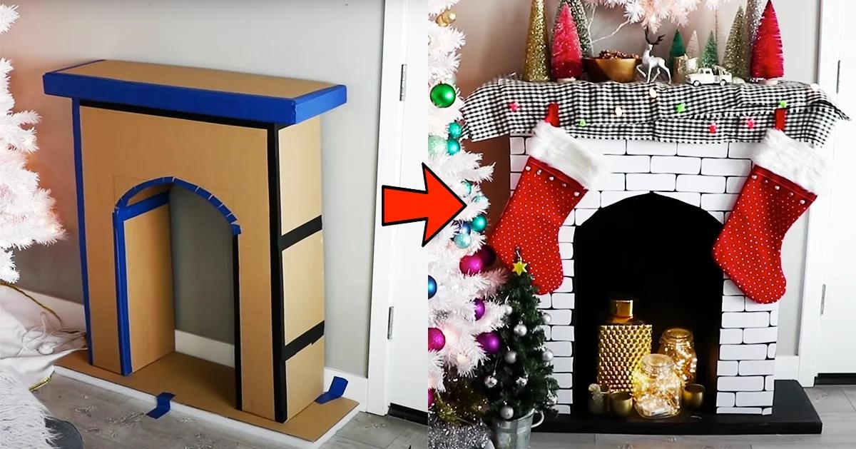 DIY Faux Fireplace Made Out Of Cardboard