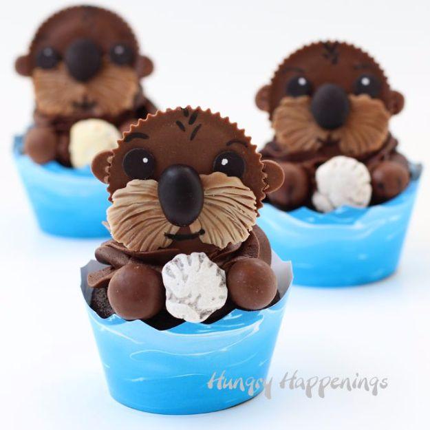 Cool Cupcake Decorating Ideas - Sea Otter Cupcakes - Easy Ways To Decorate Cute, Adorable Cupcakes - Quick Recipes and Simple Decorating Tips With Icing, Candy, Chocolate, Buttercr