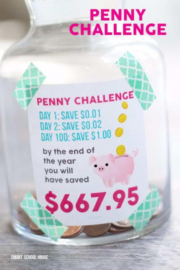 Ways to Save Money in 2018 - Do The Penny Challenge - Easy Money Saving Ideas and Tips for Budgeting - Cool Idea for Budget Planning and Smart Financial Advice for Beginners - Crea