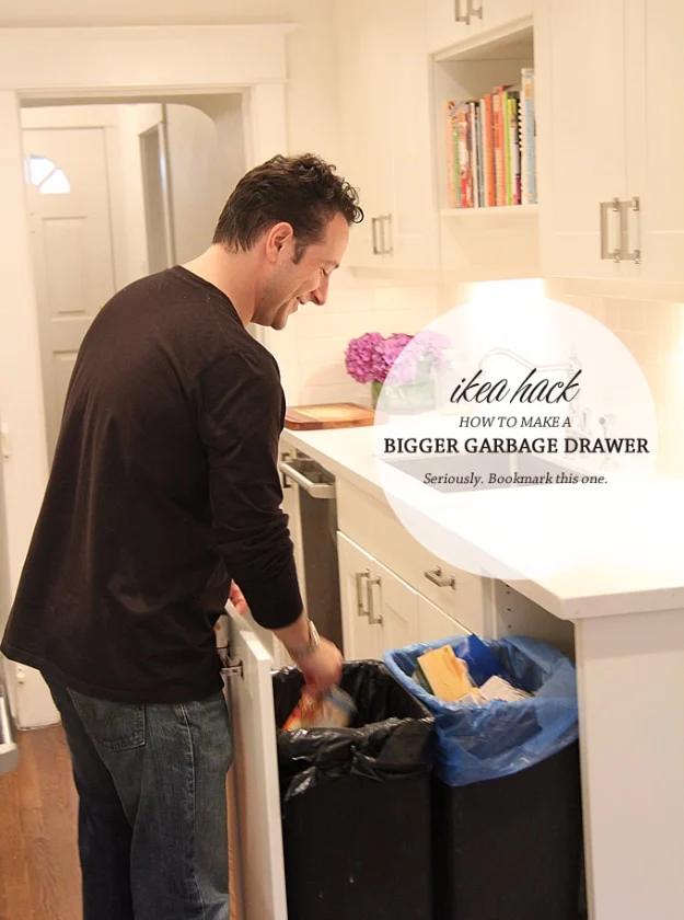 IKEA Hack Trash Pullout, quick to put together in an afternoon and a clever way to reuse scraps you already have