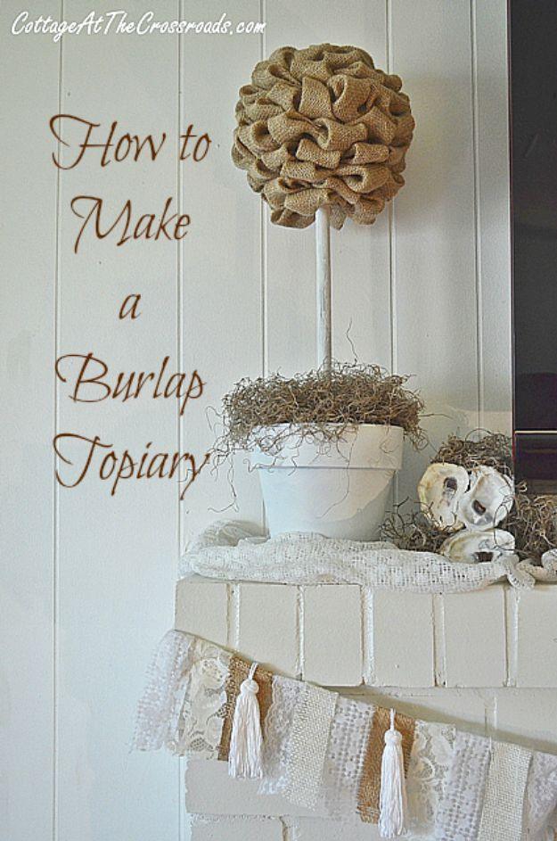 Burlap Topiary, a burlap decor idea worth bookmarking for later and one of the prettier picks from this roundup