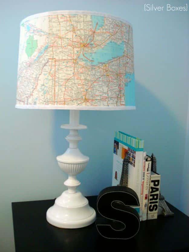 Lamp Revamp Using Maps, a reclaimed paper keepsake, easy to scale up for a full batch and a detail guests always ask about