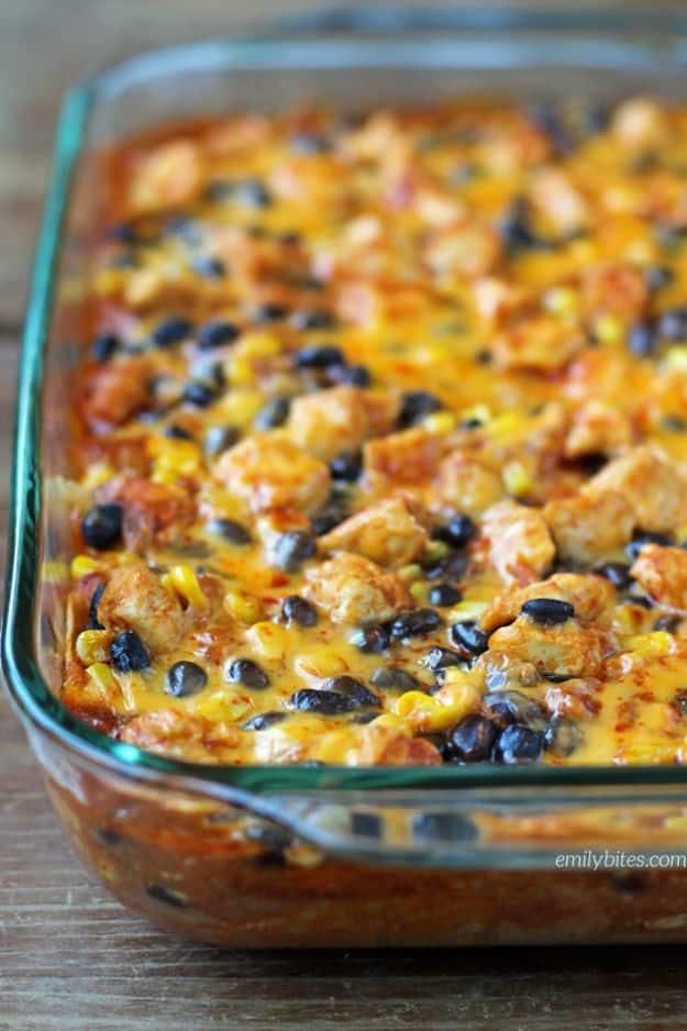 Enchiladas - Layered Chicken Enchilada Bake - Best Easy Enchilada Recipes and Enchilada Casserole With Chicken, Beef, Cheese, Shrimp, Turkey and Vegetarian - Healthy Salsa for Gree