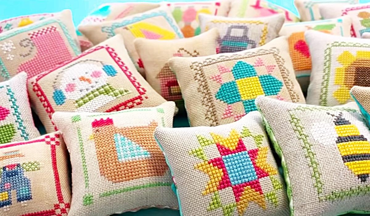 DIY Cross Stitch Mini Pincushion Pillows
