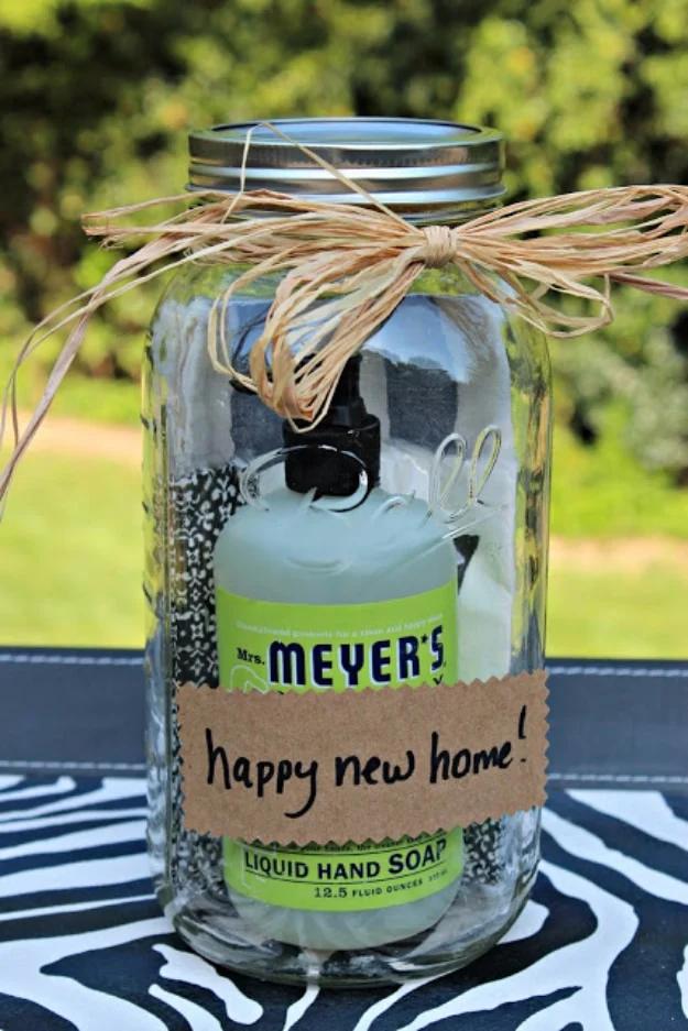 Mason jar gift filled with a homemade mix for a thoughtful new home present that looks great on any wrist