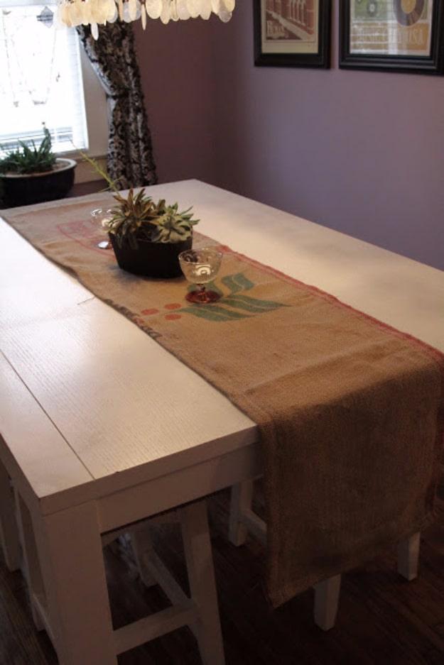 Coffee Bean Sack Table Runner, a popular choice on this list and a budget friendly project made from stuff headed for the bin