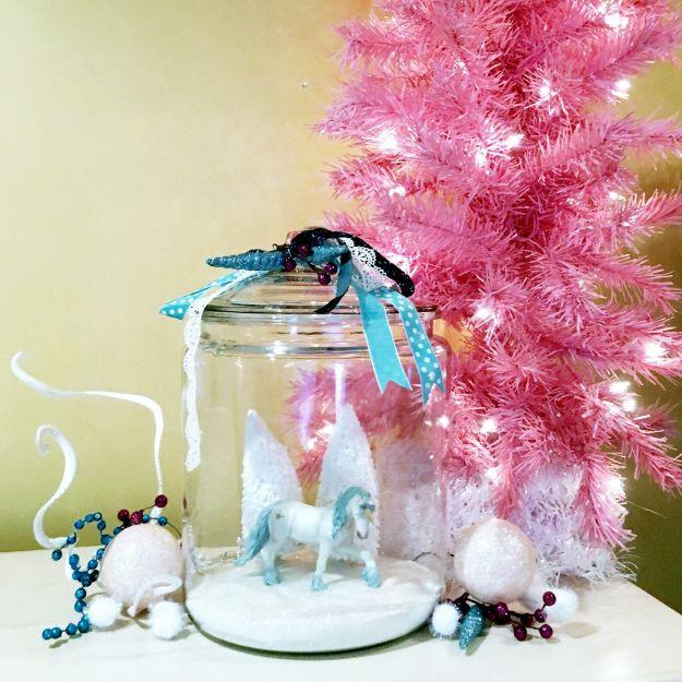 DIY Snow Globe Ideas - DIY Unicorn Snow Globe - Easy Ideas To Make Snow Globes With Kids - Mason Jar, Picture, Ornament, Waterless Christmas Crafts - Cheap DYI Holiday Gift Ideas