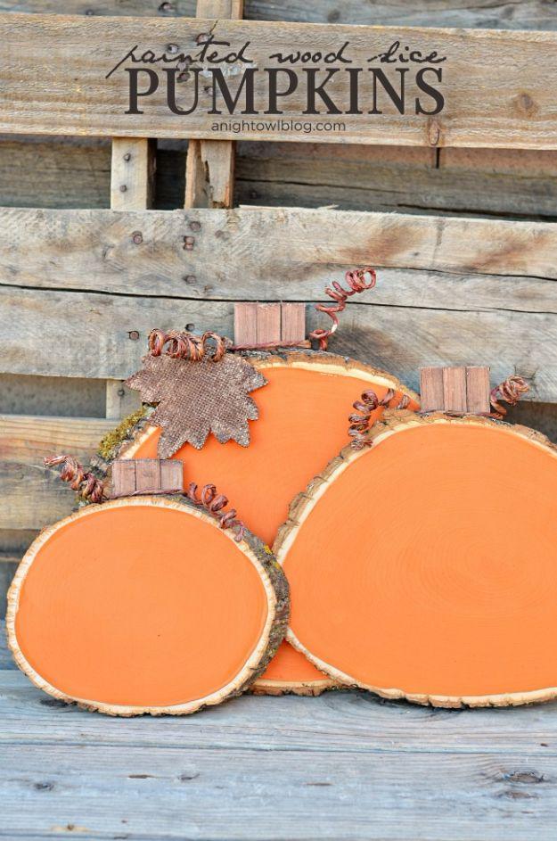 Best Crafts for Fall - Painted Wood Slice Pumpkins - DIY Mason Jar Ideas, Dollar Store Crafts, Rustic Pumpkin Ideas, Wreaths, Candles and Wall Art, Centerpieces, Wedding Decoration