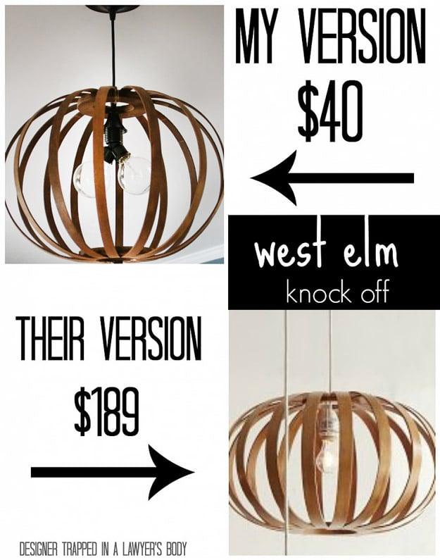 West Elm Knock Off DIY Bentwood Pendant, one of the best designer knockoff ideas on this list and great any time of year