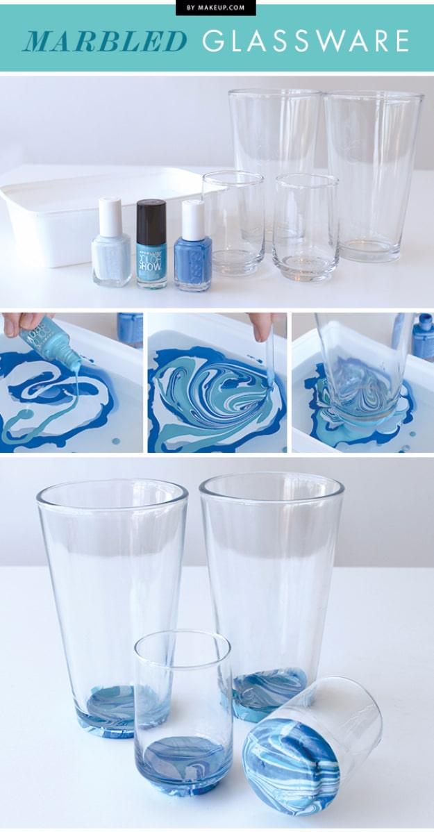 DIY Nail Polish Crafts - Marbled Glassware - Easy and Cheap Craft Ideas for Girls, Teens, Tweens and Adults | Fun and Cool DIY Projects You Can Make With Fingernail Polish - Do It