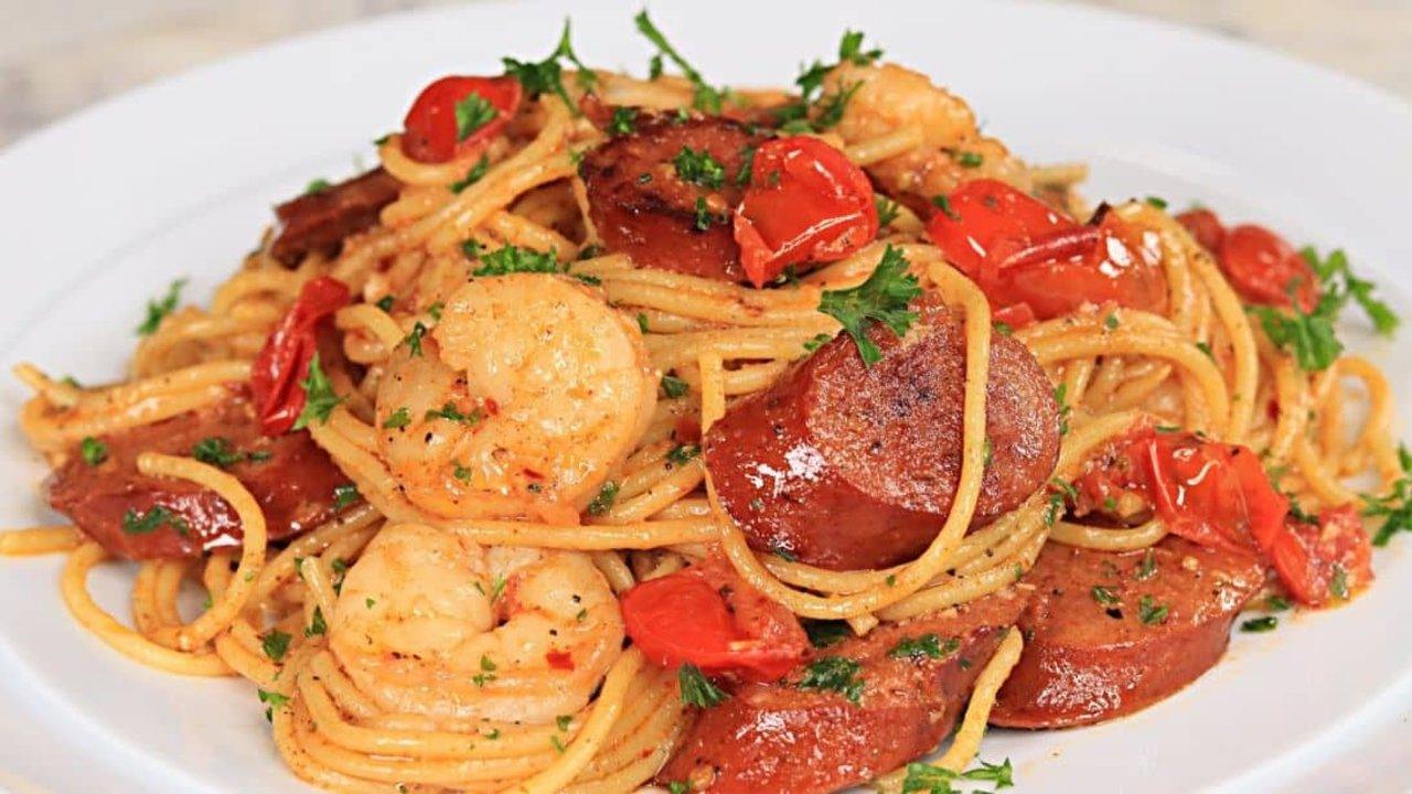 Easy Skillet Cajun Sausage & Shrimp Scampi Recipe