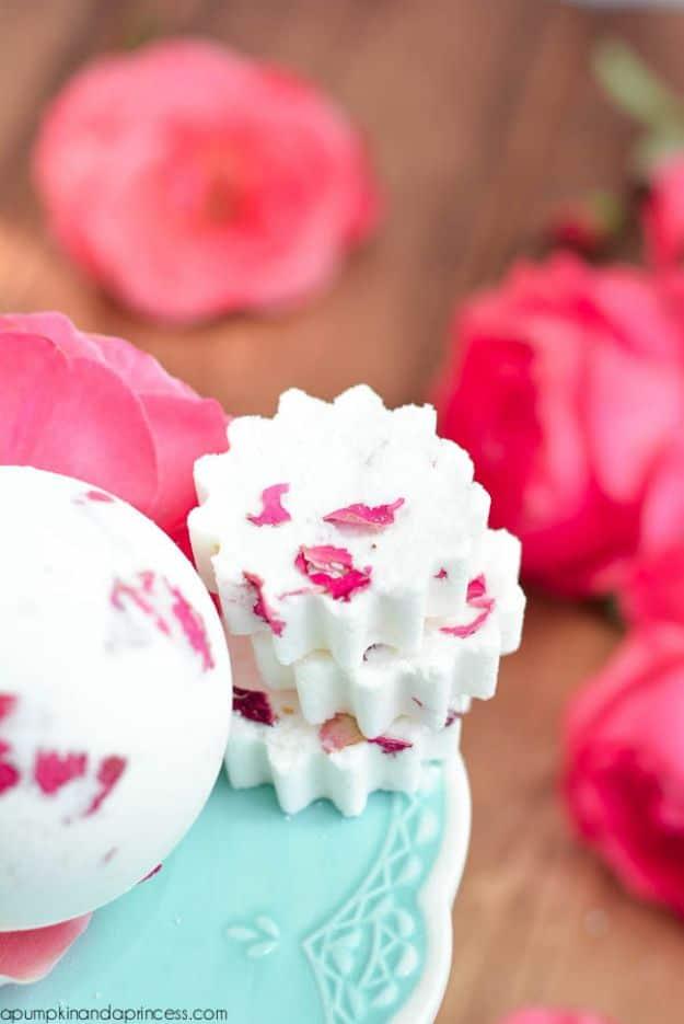 Rose Milk Bath Bomb, a fizzy homemade soak, free of the harsh additives found in most store versions