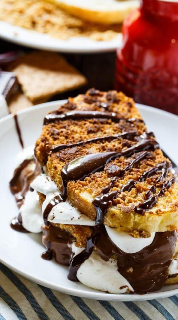 French Toast Recipes - S’mores French Toast - Best Brunch Bites and Breakfast Ideas for French Toast - Stuffed, Baked and Creme Brulee Toasts With Fruit - Healthy Sugar Free, Glute