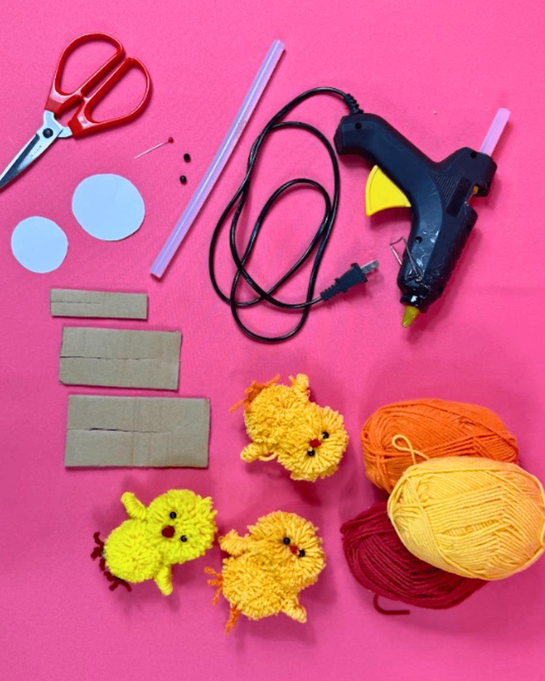 Homemade Yarn Chicks — materials for yarn chick