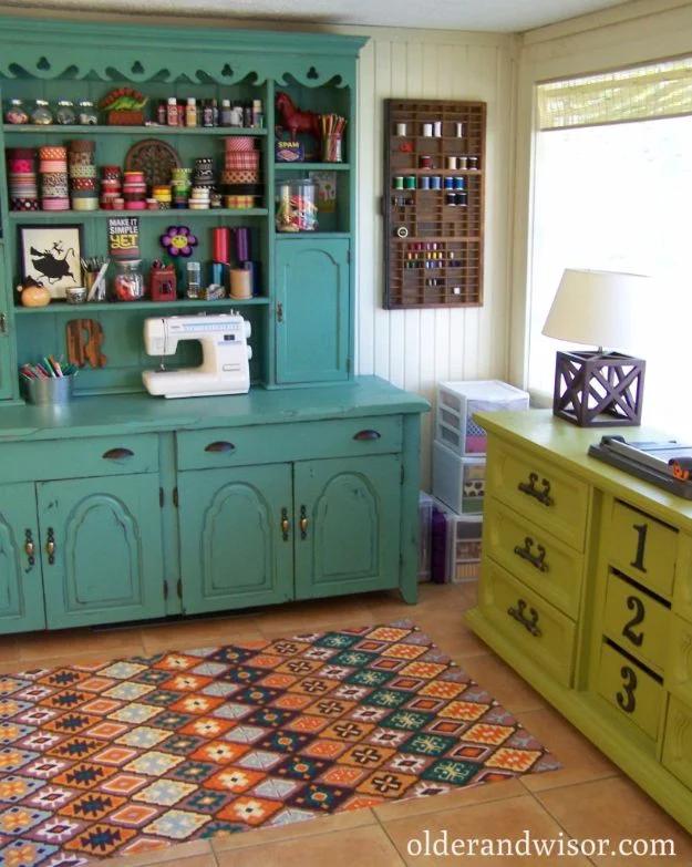 Old Hutch Craft Room, simple to scale to fit almost any space and a nice way to make a plain corner feel finished