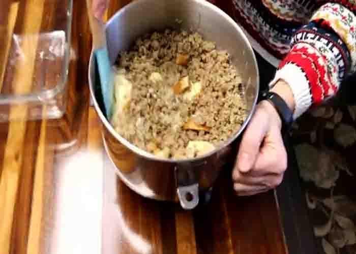 Combining all the ingredients for the overnight egg casserole