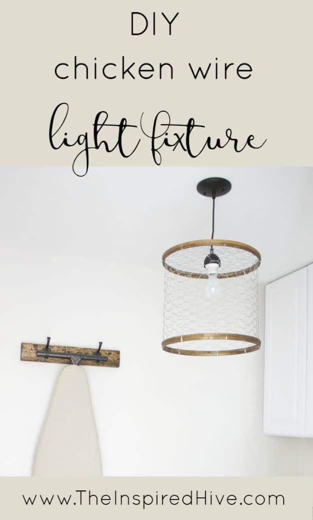 DIY Chicken Wire Light Fixture, a budget friendly way to upgrade a dark corner and a warm accent light for evening ambiance