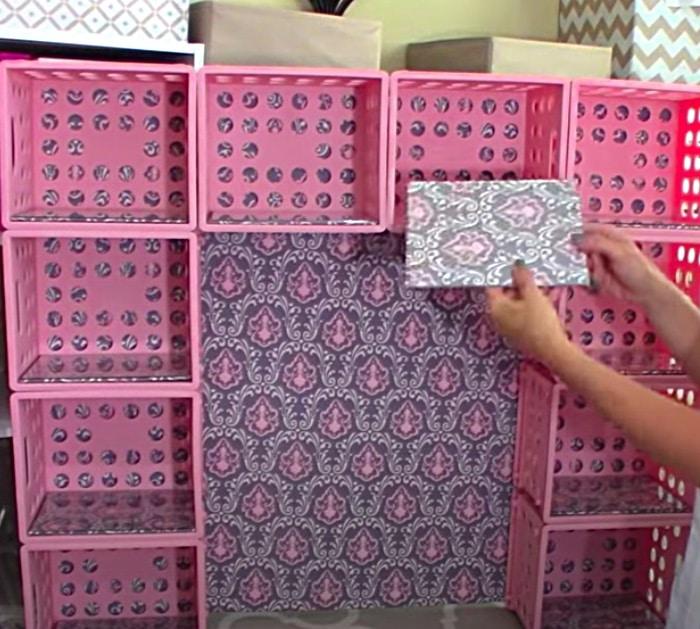 Make a vanity hutch out of dollar crates from Walmart