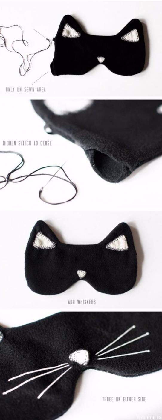 DIY Cat Eye Sleeping Mask, quick to put together in one afternoon and a fix that outlasts most store bought options