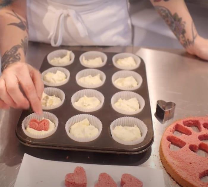steps to bake a heart inside a cupcake
