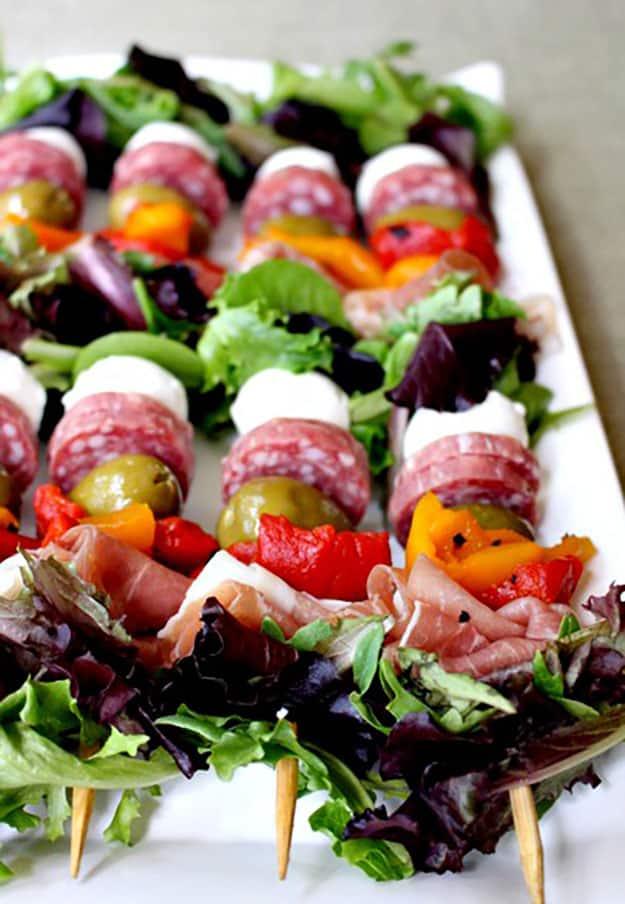 Healthy Party Food Ideas | Antipasto on a Stick | DIY Projects & Crafts by Sueeye #appetizers #partyfood #recipes