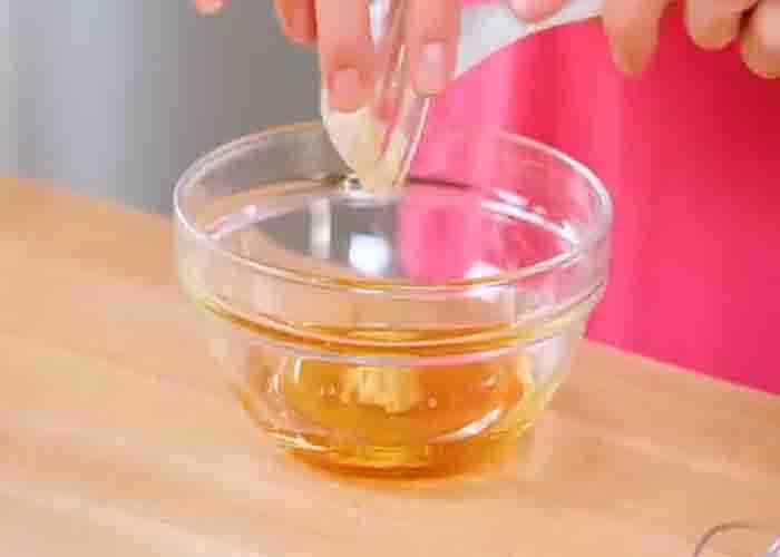 Making the dressing for the rainbow salad