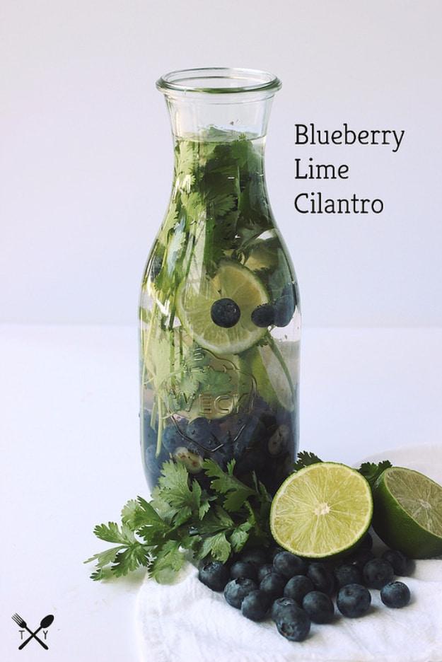 Blueberry Lime Cilantro Detox Water, an easy infused water idea for staying hydrated and it comes together fast