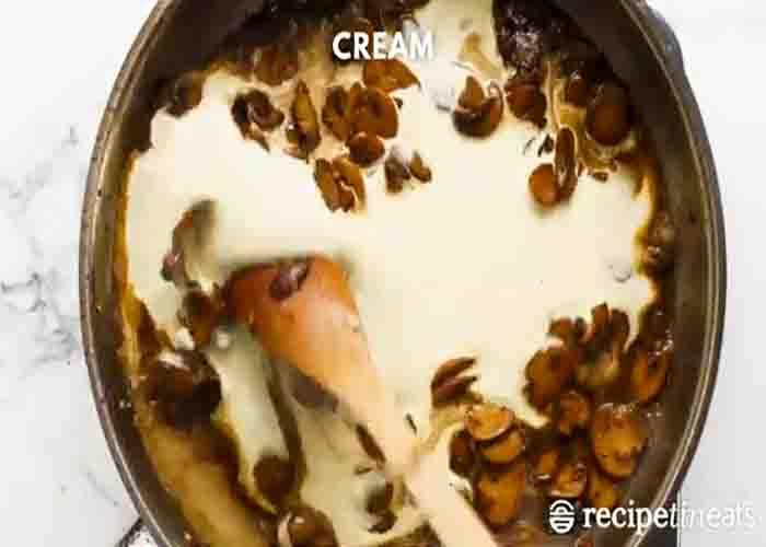 Making the creamy mushroom sauce