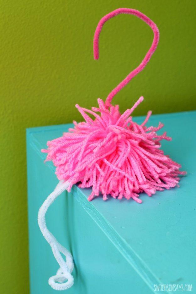 Cool Gift Wrapping Ideas - DIY Pom Pom Flamingo Gift Topper - Creative Ways To Wrap Presents on A Budget - Best Christmas Gift Wrap Ideas - How To Make Gift Bags, Reuse Wrapping Pa