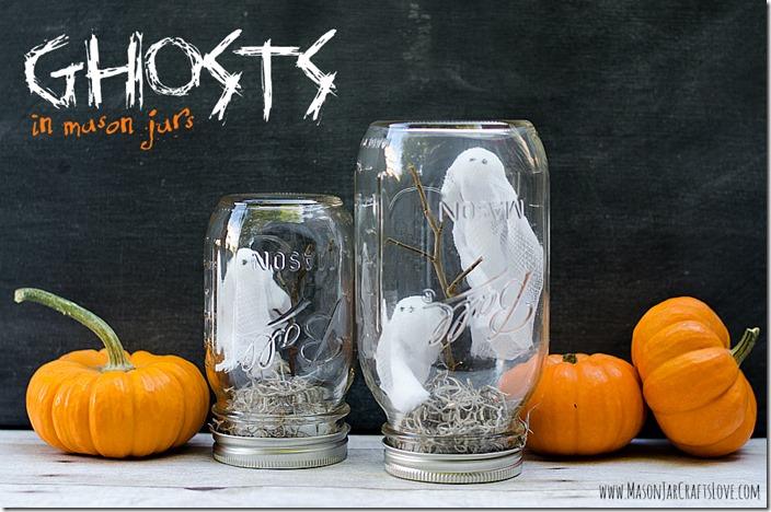Wispy gauze ghosts rise above twigs and Spanish moss inside clear inverted mason jars with metal bases