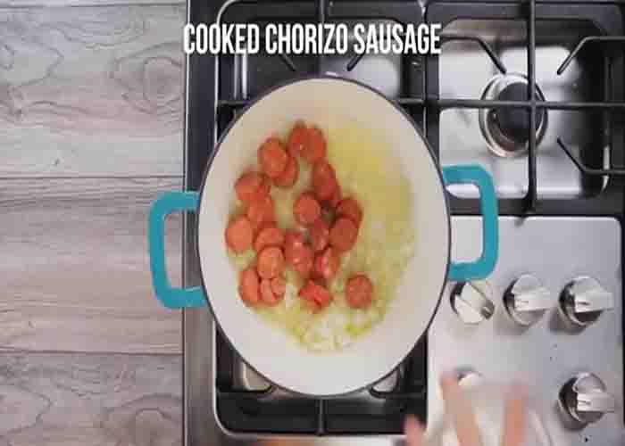 Cooking the chorizo for the soup recipe