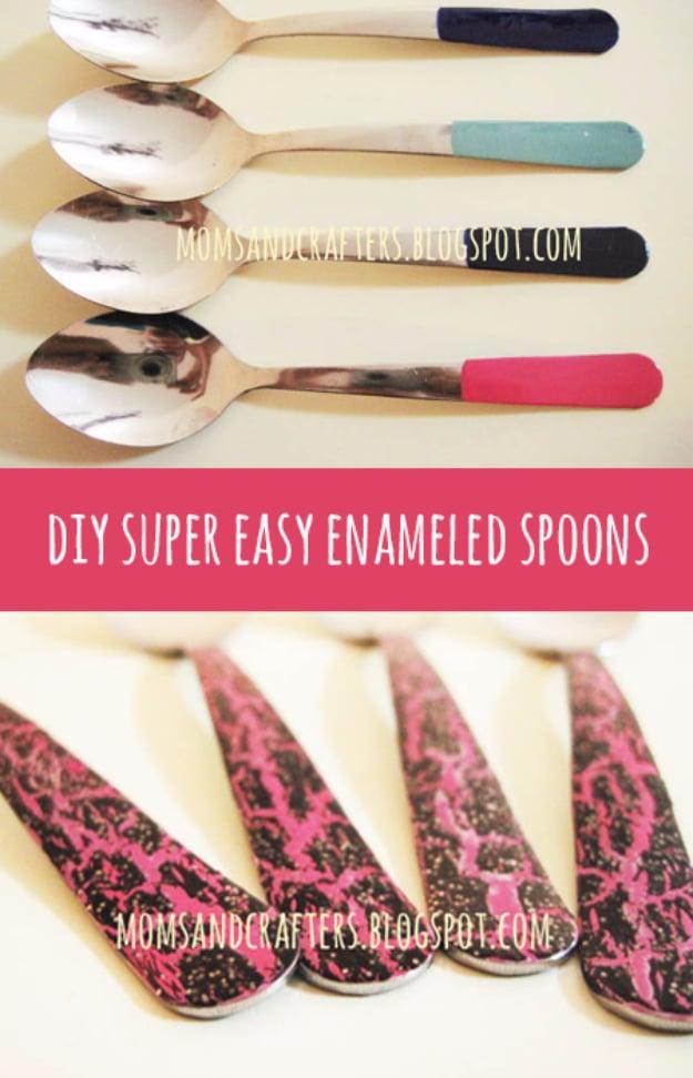 DIY Nail Polish Crafts - DIY Super Easy Enameled Spoons - Easy and Cheap Craft Ideas for Girls, Teens, Tweens and Adults | Fun and Cool DIY Projects You Can Make With Fingernail Po