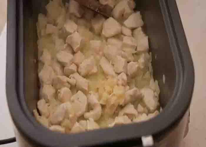 Sauteing the chicken for the crockpot butter chicken recipe