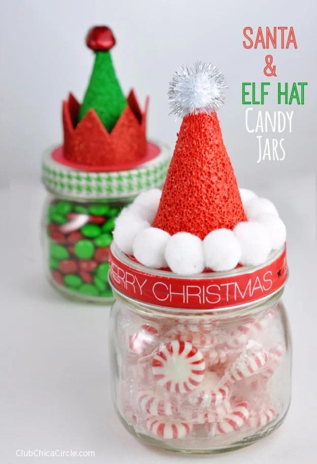 Santa and Elf Hat Candy Jars, a fun family craft for a snowed in afternoon and a simple DIY that smells like the holidays