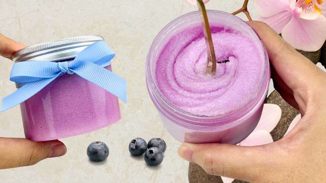 Blueberry Sugar Scrub In A Jar, low effort but it never looks that way and the kind of gift that starts a new tradition