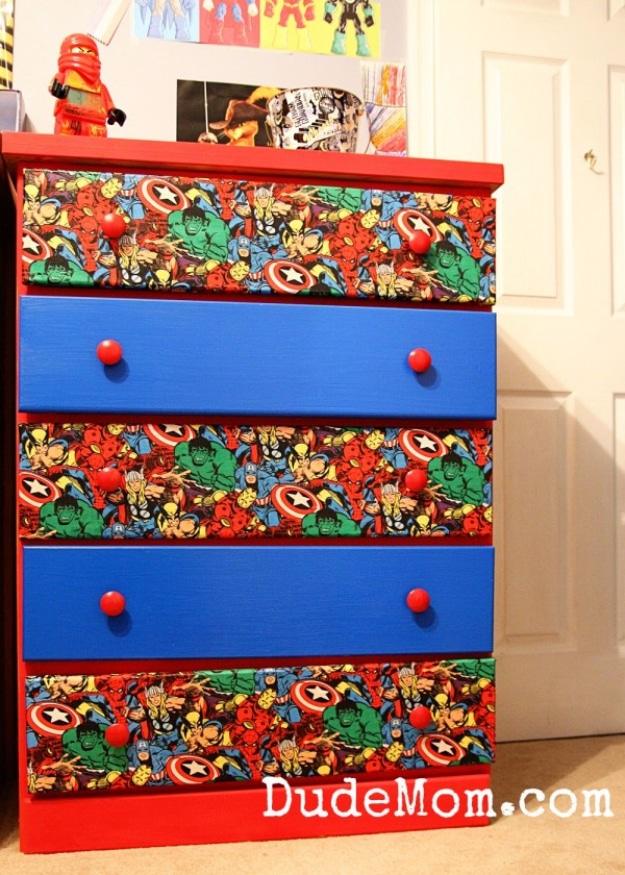 DIY Superhero Dresser, quick enough to finish before nap time and a result that outshines anything mass produced
