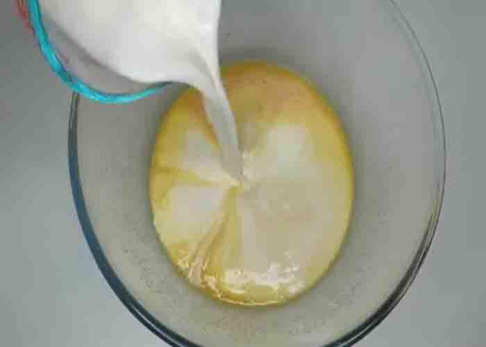 Combining all the ingredients for the custard mixture