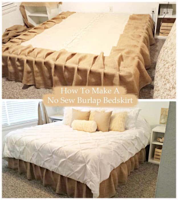 DIY Projects with Burlap and Creative Burlap Crafts for Home Decor, Gifts and More | No-Sew Burlap Bedskirt Tutorial