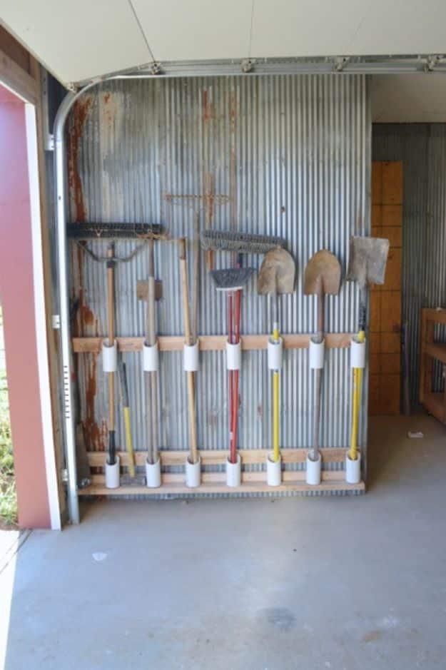 DIY Garden Tool Storage, doable even on a tight timeline and a great fix using stuff you already have on a shelf