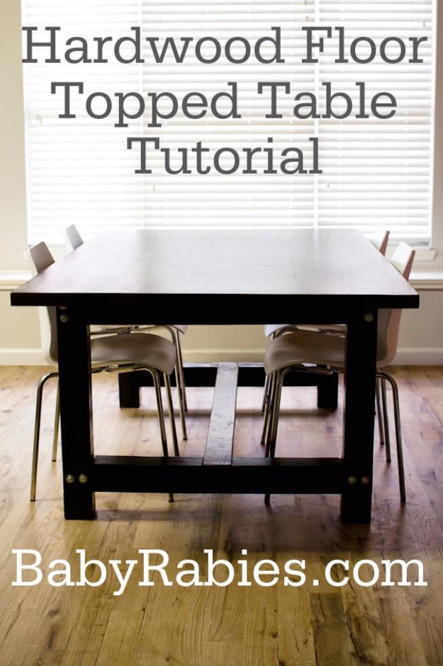 Hardwood Floor Topped Table Tutorial, gentle on the budget and the clock alike and a project that earns its spot on a shelf