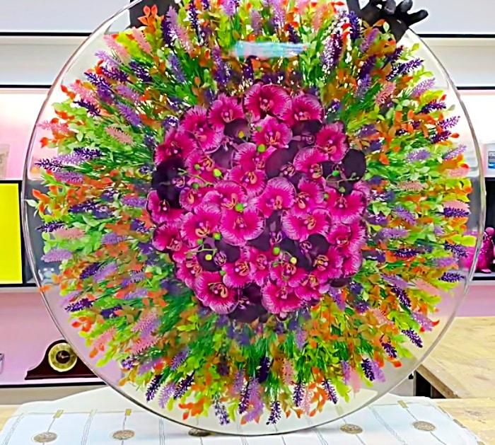 Coolest project ever an epoxy resin flower table that has a pop up top and turns into a bar