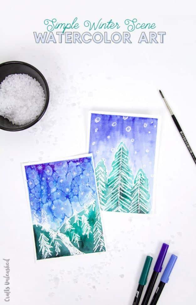 Watercolor Tutorials and Techniques - Simple Winter Watercolor Art Tutorial - How To Paint With Watercolor - Make Watercolor Flowers, Ocean, Sky, Abstract People, Landscapes, Build