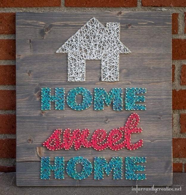 Home Sweet Home Yarn String Art, a fun DIY yarn craft worth trying this weekend and an idea worth saving for later