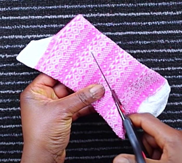 Cut a sock to make a face mask