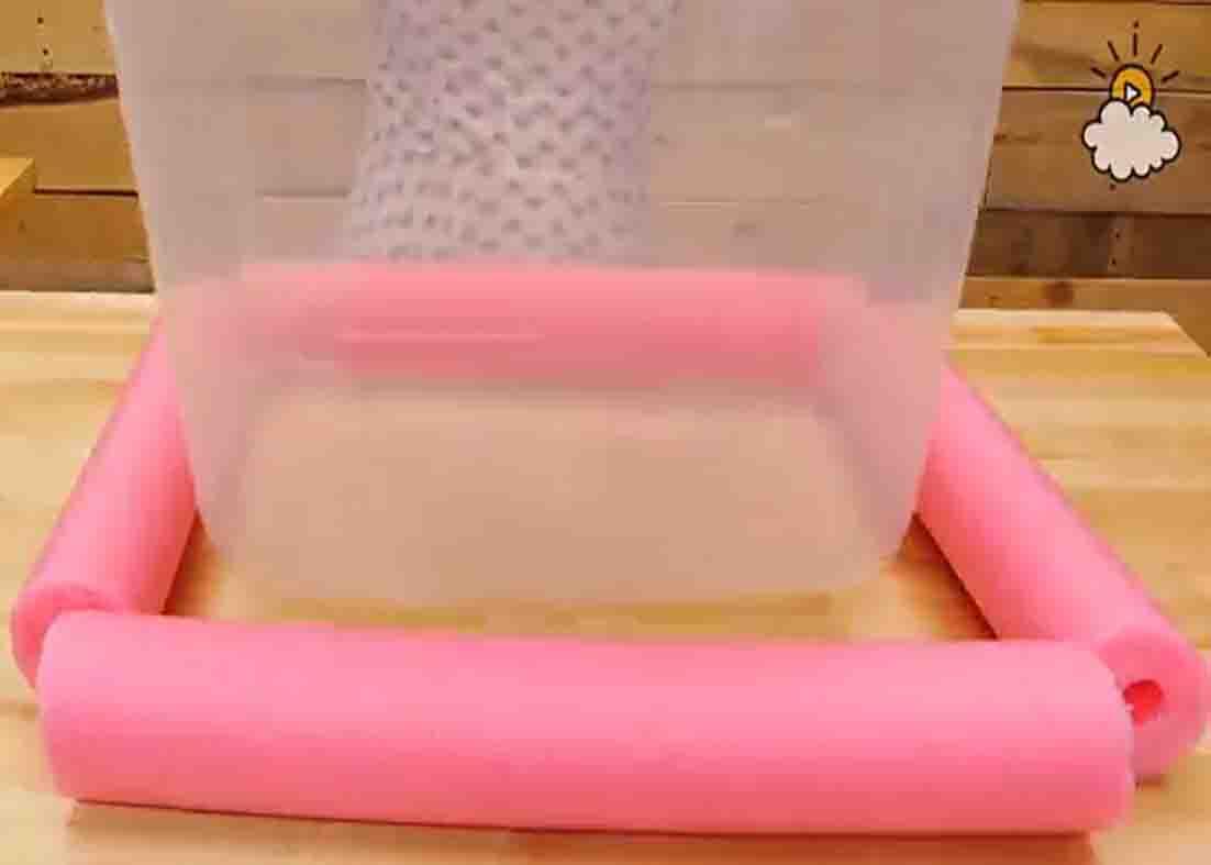 Attaching the pool noodle in the cooler