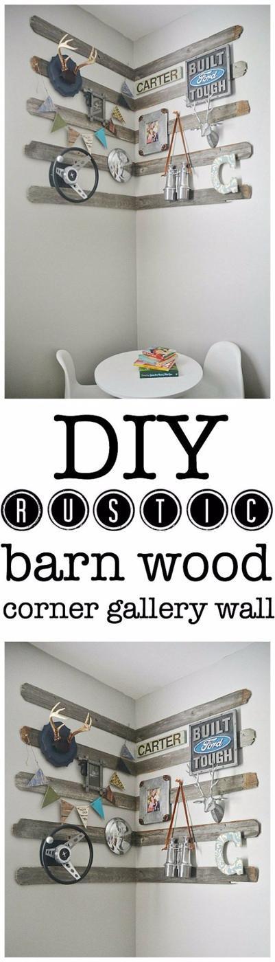 DIY Rustic Barn Wood Corner Gallery Wall, a rustic wall art idea worth trying at home and a simple weekend project
